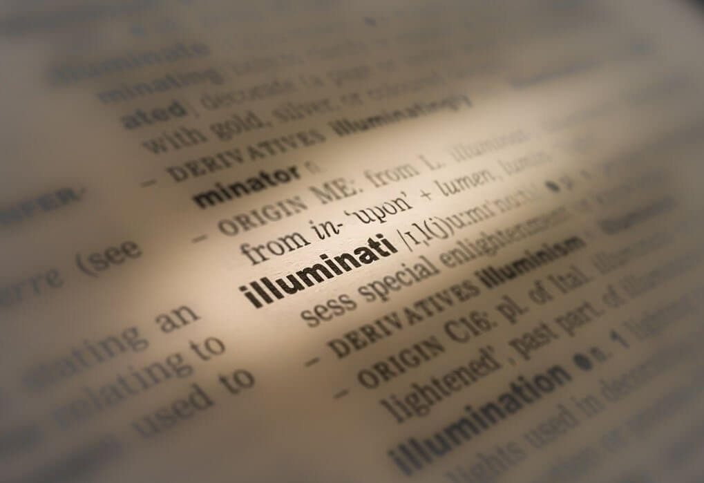 An image of a dictionary page with a prominent entry for the word "Illuminati."